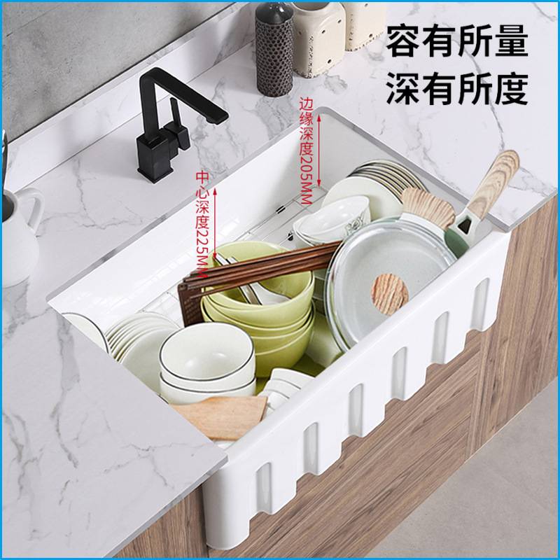 CUPC认证家庭厨房水槽陶瓷洗菜盆大单槽台下盆半嵌入式陶瓷洗碗池