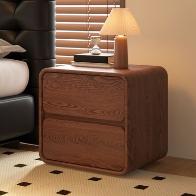 轻奢实木床头柜2025新款爆款奶油风胡桃色家用卧室床头收纳置物柜