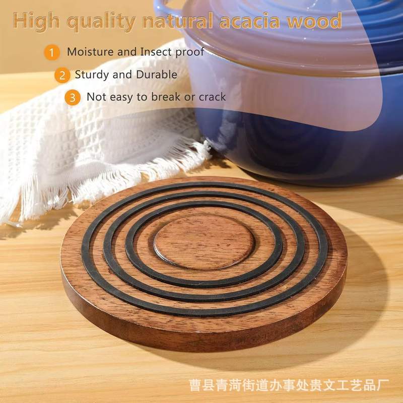 现货木质圆形隔热垫相思吸大环碗垫杯垫磁硅胶垫黑色砂锅木圆形号