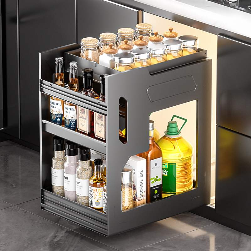 酷太平替厨房铝合金调味品收纳抽屉式多层橱柜拉篮碗篮太空铝材质