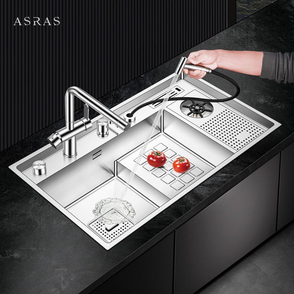 阿萨斯阶梯式水槽洗杯器洗菜盆304不锈钢手工水槽厨房高低大单槽,家装主材,水槽专用洗杯器,淘宝优惠券,粉丝福利购,淘宝优惠卷