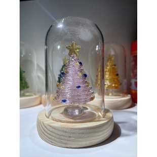 工厂圣诞节圣诞树木头底座淄博琉璃工艺礼品拉丝礼物子玻璃罩