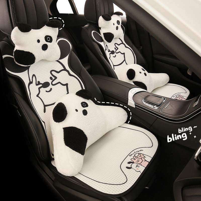 汽车坐垫蜂窝网布四季通用透气蛮网红腰卡通可爱车用小垫女神座椅