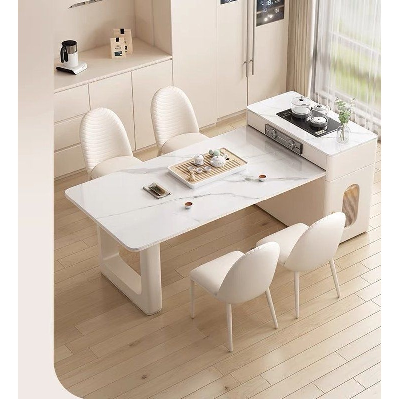 岩板岛台餐桌一体现代简约家用厨房多功能带电磁炉茶桌可伸缩餐桌