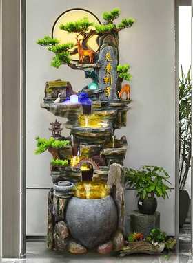 大型落地假山流水喷泉摆件循环轮装饰加湿器水景生财风水高山客厅