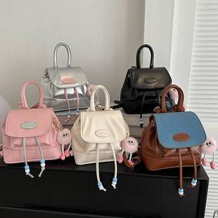 新品 复古学院风双肩包包女2023秋冬新款韩国撞色背包百搭手提水