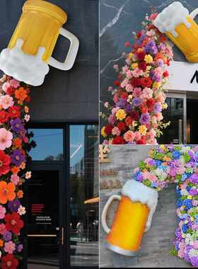 网红大型啤酒杯模型仿真发光雕塑咖啡店铺门口打卡墙壁装饰摆件