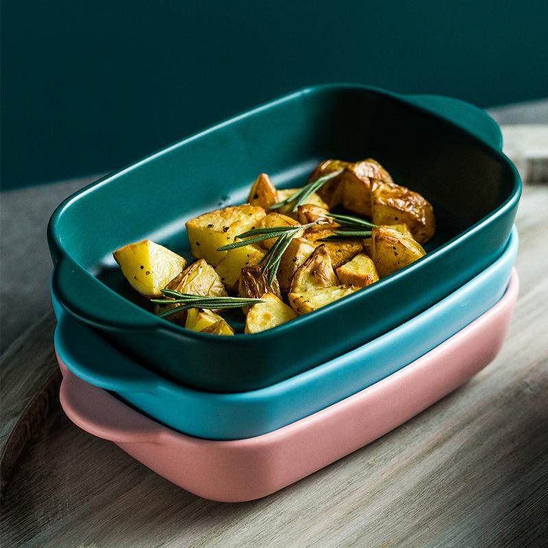 北欧烘焙烤盘焗饭家用盘盘双耳菜盘盘陶瓷烤箱盘烤烤长方微波炉,厨房/烹饪用具,烧烤盘,淘宝优惠券,粉丝福利购,淘宝优惠卷