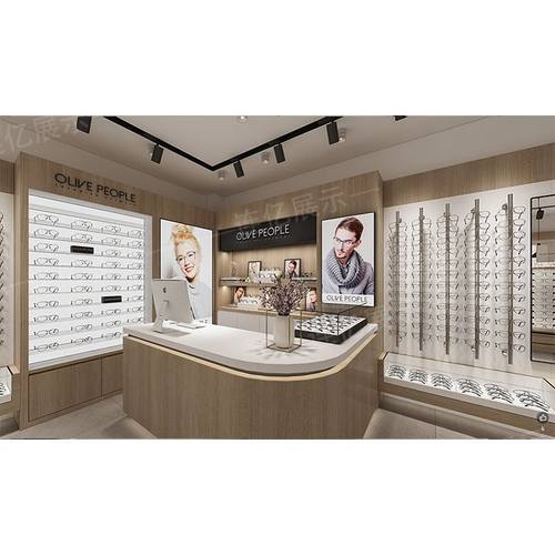 整店输出眼镜店展柜靠墙木制眼镜展示柜带抽屉近视眼镜展示架墙柜