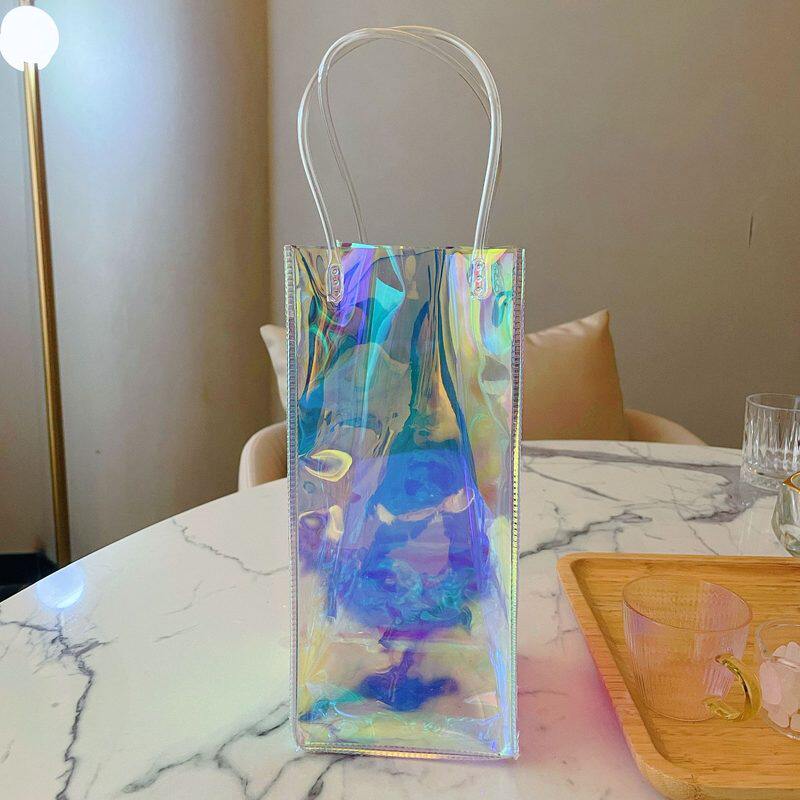 优选镭射葡萄酒袋高档红酒幻彩PVC塑料软包装袋鲜花礼品TPU手提袋