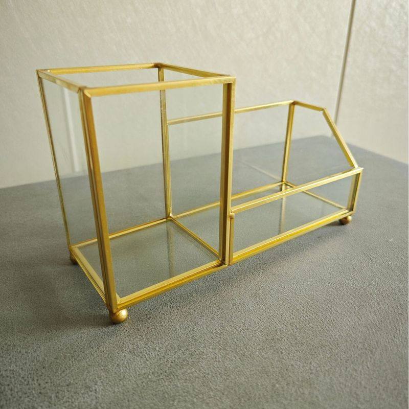 办公桌金色铜边钢笔收纳玻璃名片夹钢笔玻璃桶收纳名片盒桶,文具电教/文化用品/商务用品,笔筒,淘宝优惠券,粉丝福利购,淘宝优惠卷