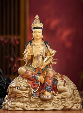 台湾纯铜文殊菩萨佛像浦华三像县菩萨圣家手绘饰品岩拜佛