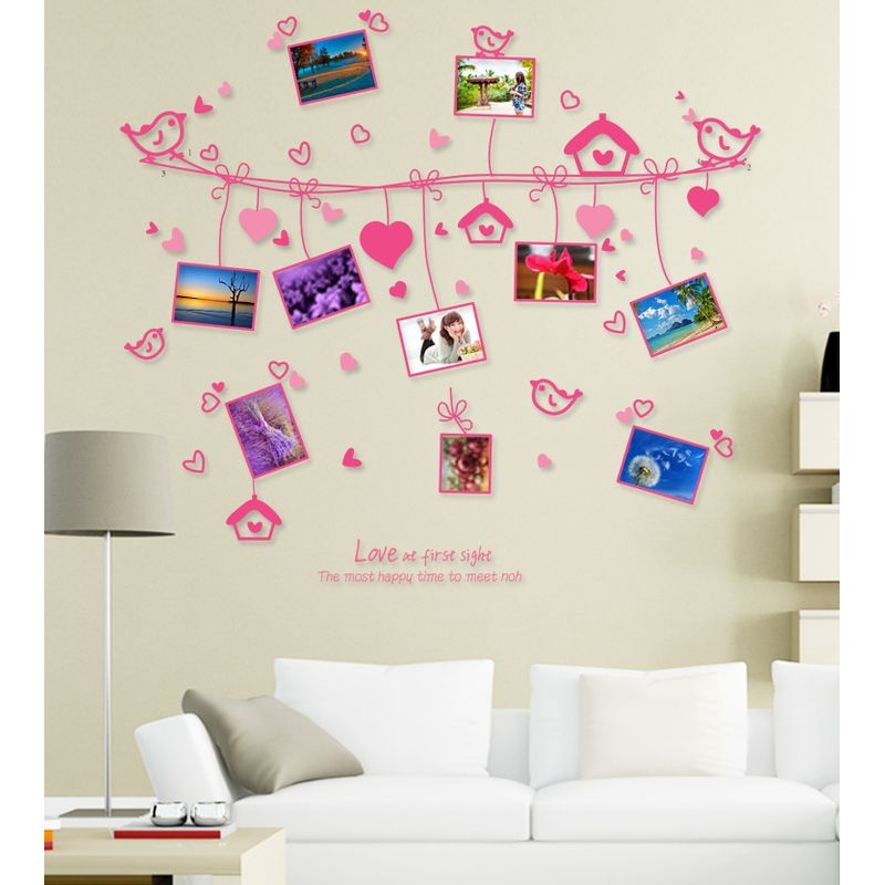 新款直销 爱心绳照片墙 浪漫卧室房间装饰可移除电视背景墙贴 AM9