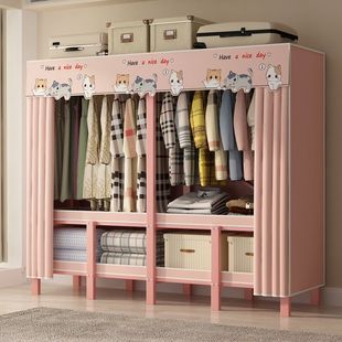 衣柜出租房用免安装折叠组装简易金属钢管收纳柜子衣柜衣柜加粗布