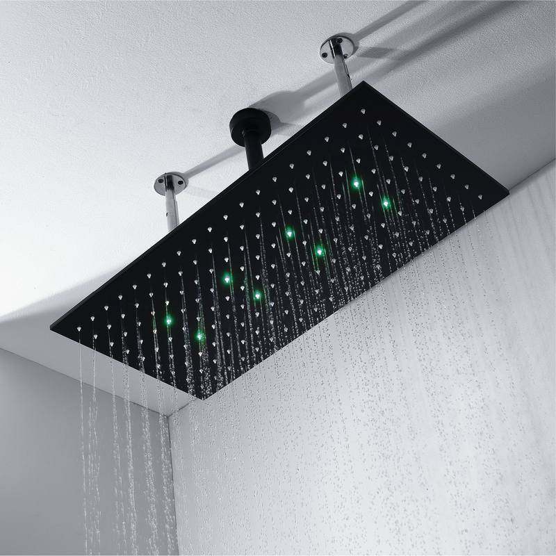 黑色长方形LED嵌入式冷热天幕淋浴套装带淋浴置物架HI05073C,家装主材,暗装淋浴花洒,淘宝优惠券,粉丝福利购,淘宝优惠卷