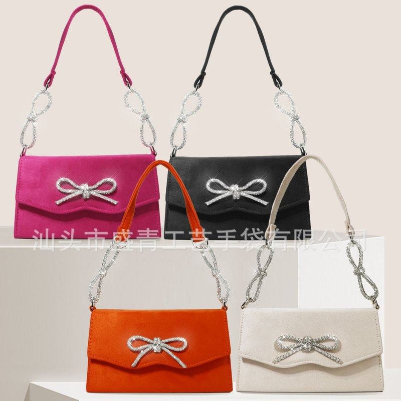 新品 电商直销闪亮蝴蝶结水钻女包新款麂皮绒高级感法式晚宴包,箱包皮具/热销女包/男包,手拿包,淘宝优惠券,粉丝福利购,淘宝优惠卷