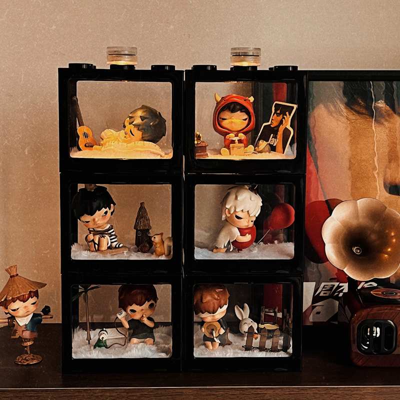 盲盒收纳积木展示盒小摆件陈列架防尘箱透明小野造景公仔手办柜子