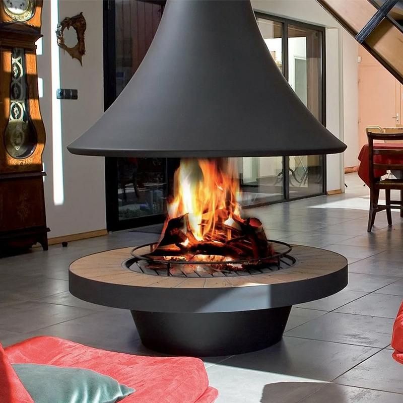 悬挂式喇叭壁炉真火燃木酒精取暖器别墅民宿客厅吊挂火炉装饰节能