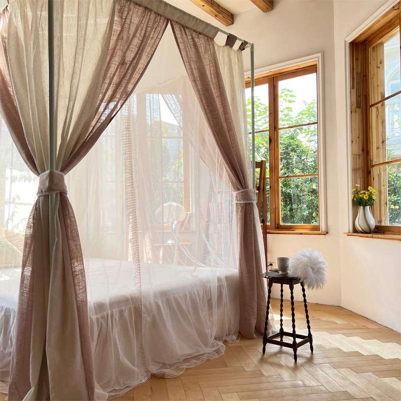 新款民宿亚麻风双层宫廷蚊帐家用卧室高级氛围感床幔遮光布防尘顶,床上用品,蚊帐,淘宝优惠券,粉丝福利购,淘宝优惠卷