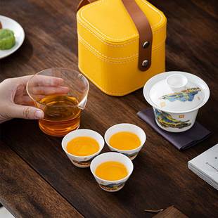 玻璃旅行茶具便携式快客户外商务礼品杯功夫小茶杯茶壶盖碗套装泡