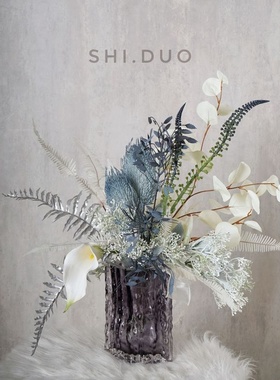 轻奢蓝色仿真花艺组合摆件餐桌仿真花客厅茶几酒店前台软装摆放