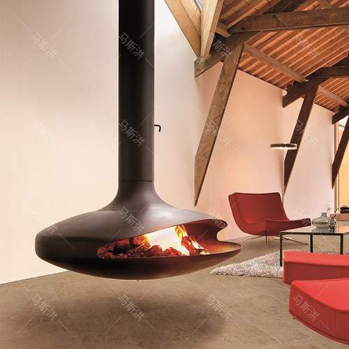 定制悬挂飞碟壁炉真火燃木酒店客厅别墅民宿柴火取暖酒精雾化装饰