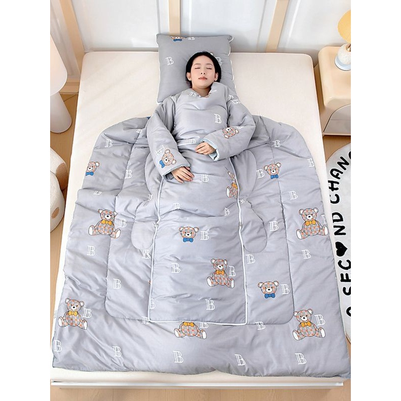 冬天带袖懒人被子可以穿在身上沙发办公室毯子午睡车载抱枕二合一