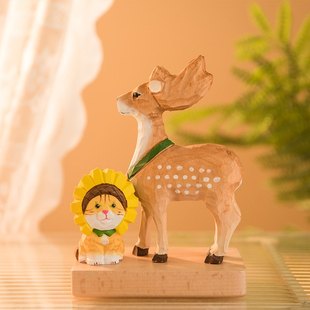 木制工艺品梅花鹿摆件小鹿摆件鹿鹿鹿办公畅通一居家装 饰品你有