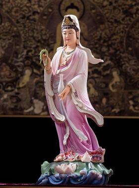墨修缘德化雕塑白瓷加彩陶瓷南海观世音菩萨佛像立像家居供奉摆件