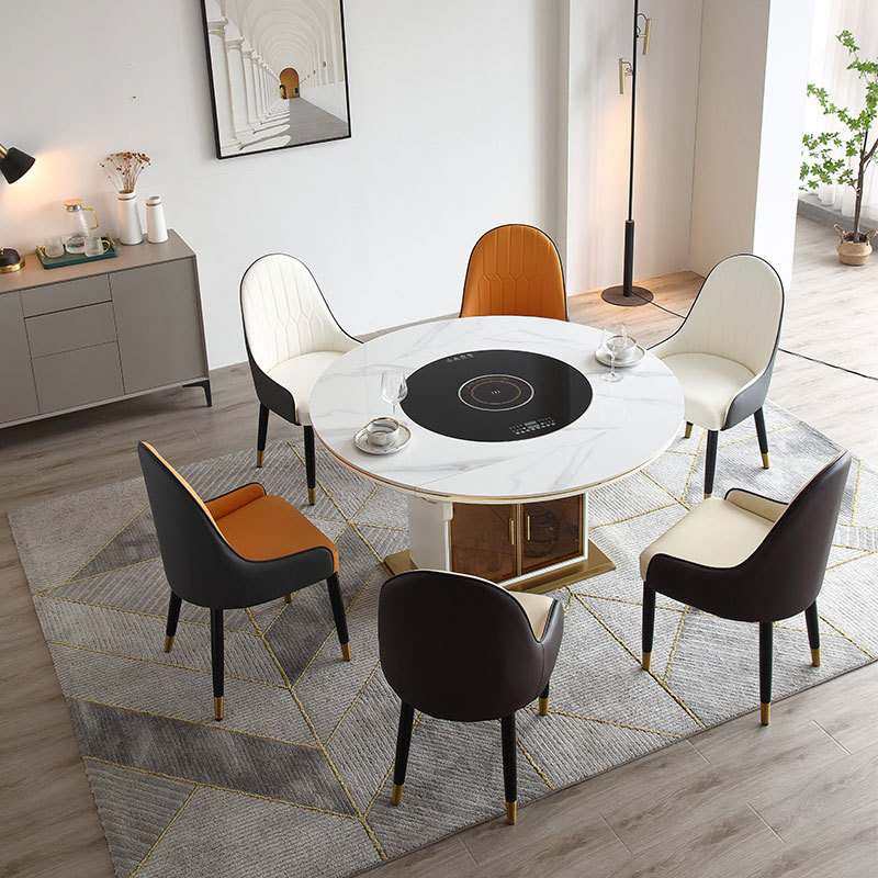 轻奢多功能岩板火锅家用餐桌圆形设计师高端饭桌自带转盘小户型,住宅家具,岩板餐桌,淘宝优惠券,粉丝福利购,淘宝优惠卷