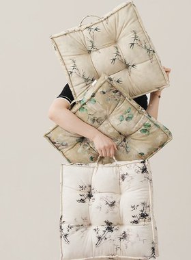 新中式印花加厚坐垫轻椅子塌茶不久坐奢垫子靠垫办公室椅垫台家用