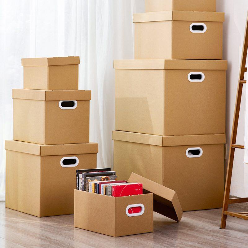 加厚瓦楞纸收纳箱带盖家用衣物整理箱可叠放储物盒多规格