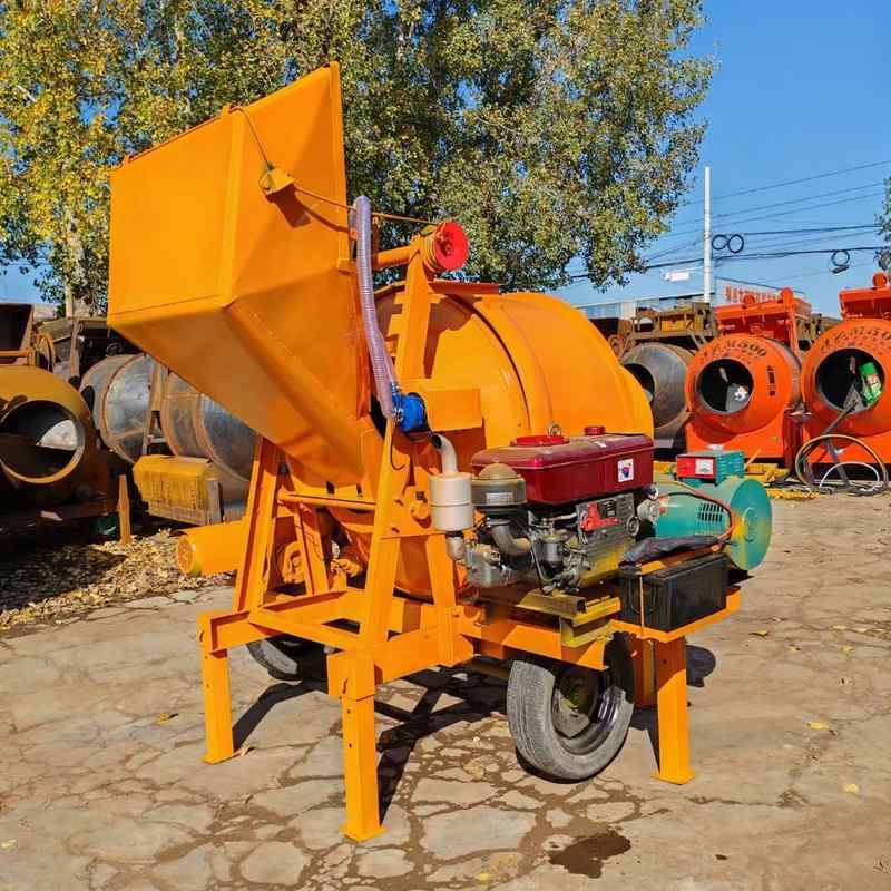 JZM750型卧式滚筒搅拌机 转筒各种物料混合设备 爬坡液压式搅拌机