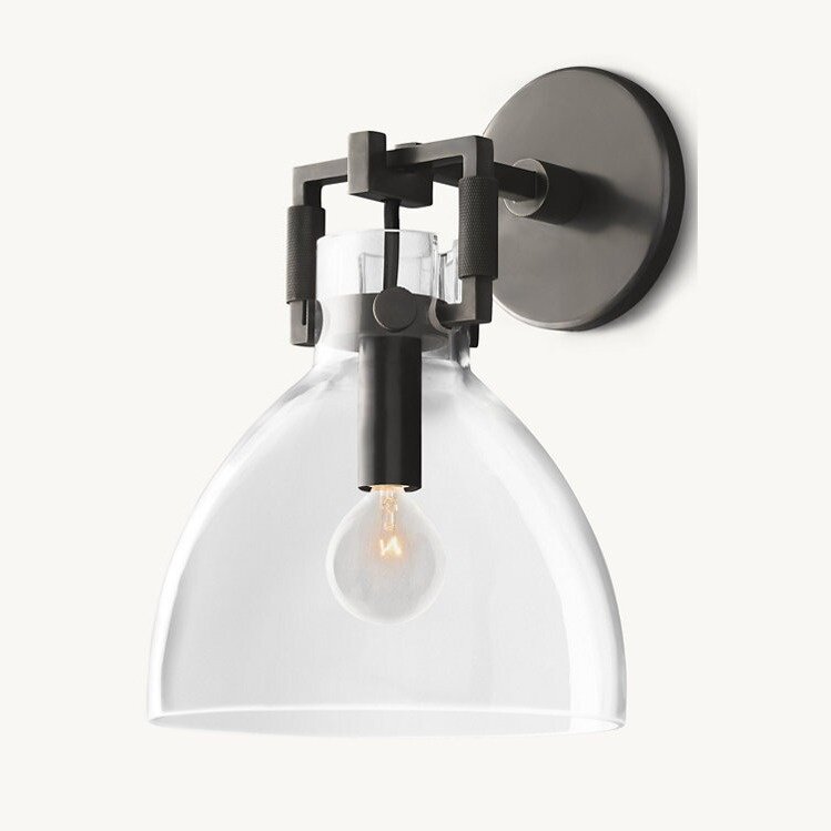 RH复古简约全铜轻奢水晶壁灯卧室床头电视背景墙过道走廊水晶壁灯