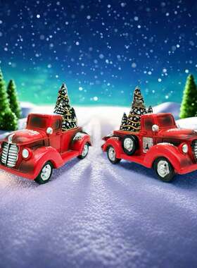 跨境新品树脂摆件工艺品圣诞卡红色汽车灯装饰闪烁丁圣诞树led拉