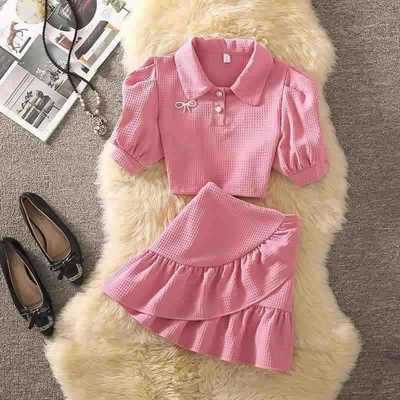 粉色香风套装甜美裙女夏2024新款甜酷夏装polo上衣高级感裙子两件