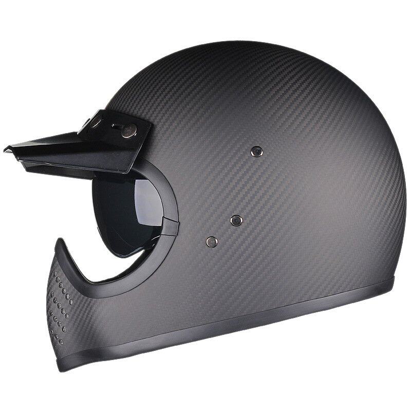 幽灵骑士复古全盔碳纤维巡航重机摩托车头盔男士moto3越野盔批发