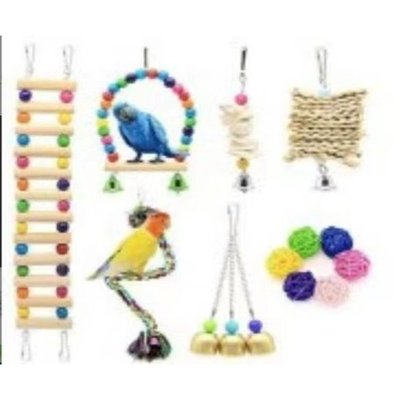 鹦鹉玩具12件套爬梯秋千鹦鹉串绳墨玩具中小型咬啃棉鱼骨套装
