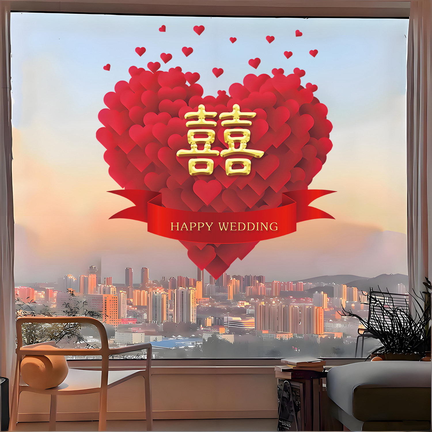 新款喜字静电贴结婚专用窗花婚房布置窗户玻璃门装饰囍字婚礼贴纸