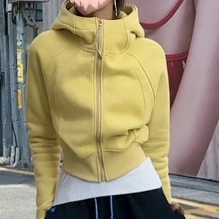 欧货高级感加绒加厚连帽拉链卫衣女秋冬百搭时尚休闲短款上衣外套