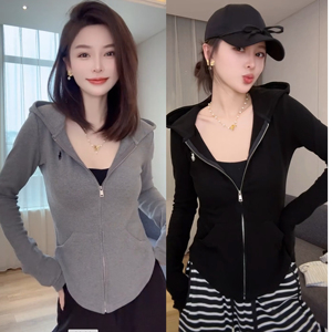 美式修身显瘦立体裁剪lulu同款连帽卫衣短外套女百搭减龄拉链开衫