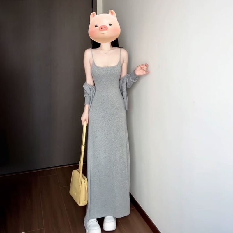 法式灰色吊带连衣裙子女