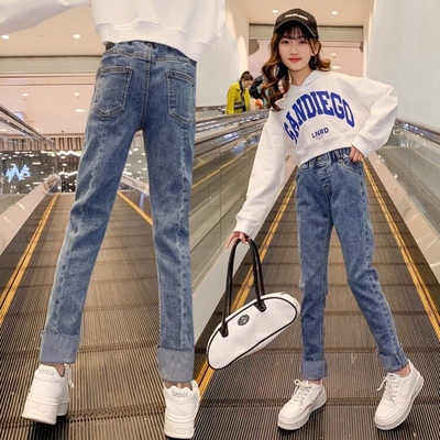 女童牛仔裤春秋款2025新款儿童洋气修身长裤中大童外穿百搭小脚裤