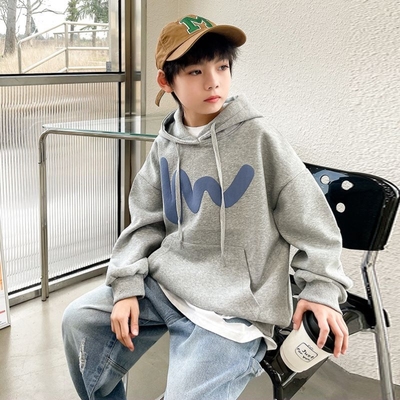 男童卫衣加绒加厚2024秋冬款儿童打底衫中大童男孩一体绒带帽上衣