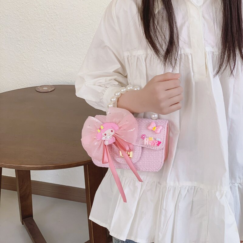 美乐蒂儿童包包女童粉色小香风珍珠手提包女孩蝴蝶结斜挎迷你小包