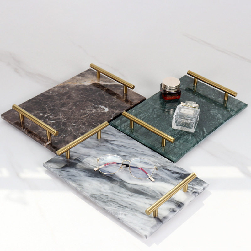 现代天然大理石方形托盘家用酒店浴室洗手台化妆品首饰展示盘