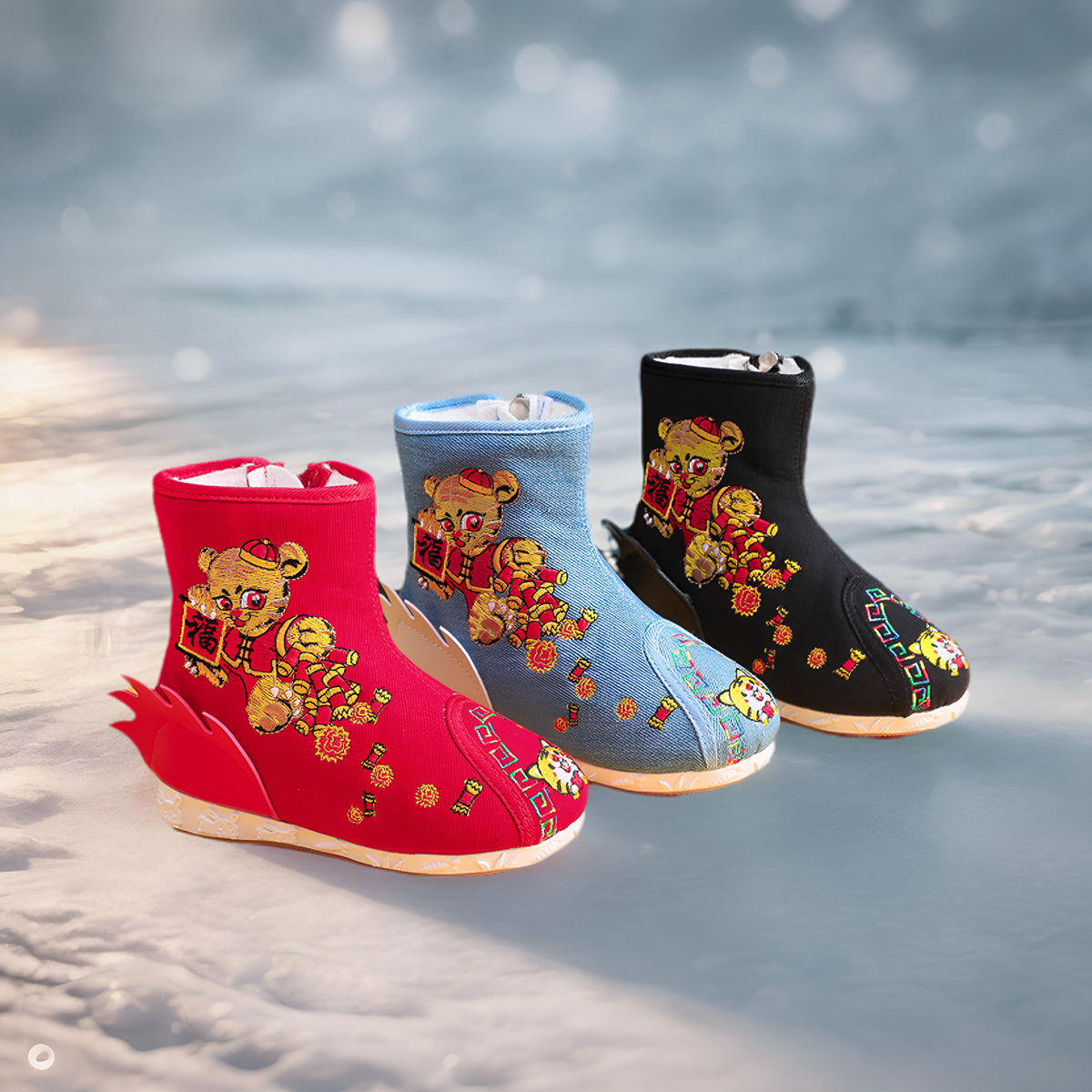 新年汉服鞋冬男童布鞋虎头老北京儿童绣花鞋手工加绒棉鞋拜年靴子