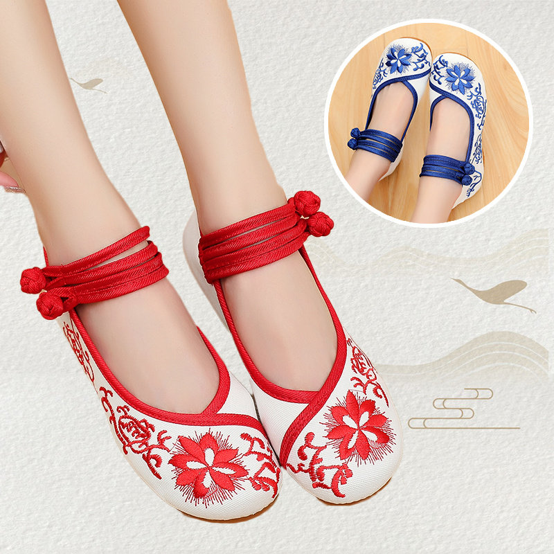 儿童汉服鞋女童秋季古风古装老北京儿童布鞋绣花鞋中国风表演出鞋
