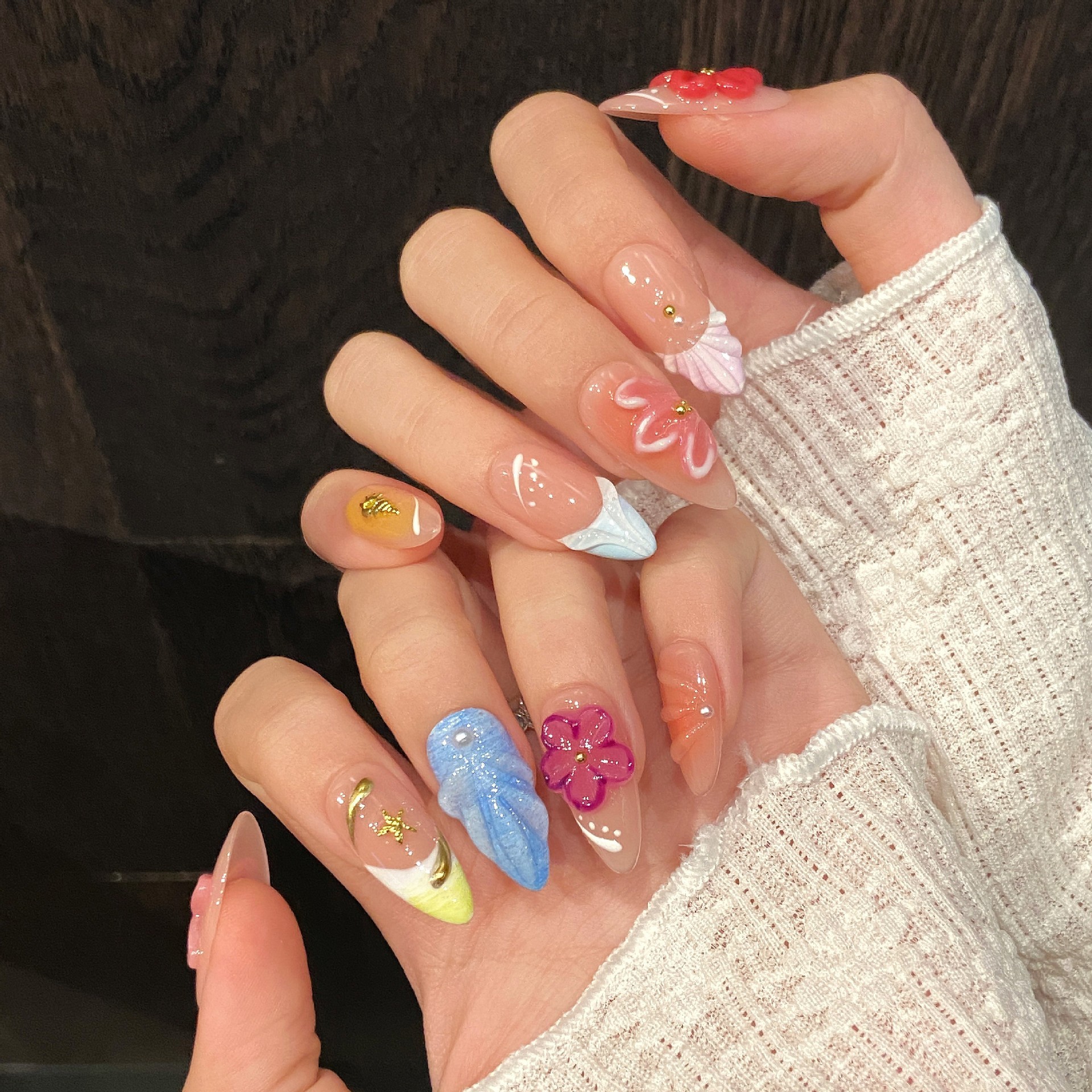 【花卉雕花】欧美法式高级气质温柔显白手工穿戴甲美甲贴片可拆卸