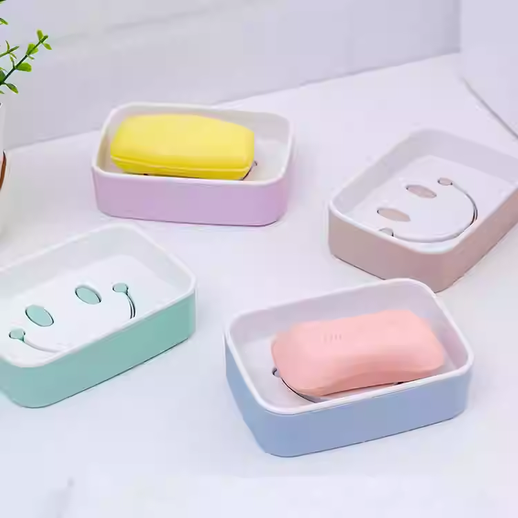 卡通笑脸双层沥水香皂盒欧式大号洗衣肥皂盒卫浴香皂托盘肥皂架